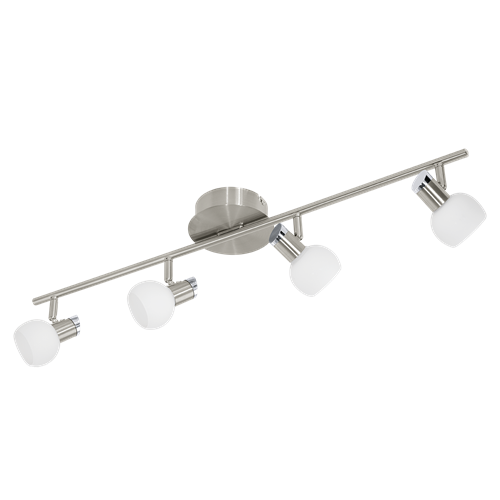 Sesto 2 LED spotlampe i metal Satin Nikkel og krom glasskærm i Satineret malet Hvid, 3x3,3W LED, længde 56 cm, bredde 13 cm.